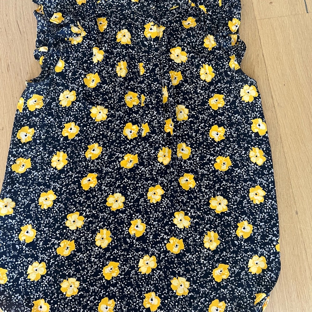 LOFT Navy and Yellow Floral Blouse